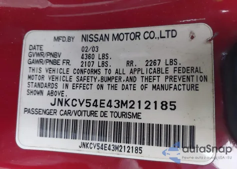 2003 Infiniti G35 Base W/Leather z USA, uszkodzony, nr VIN JNKCV54E43M212185